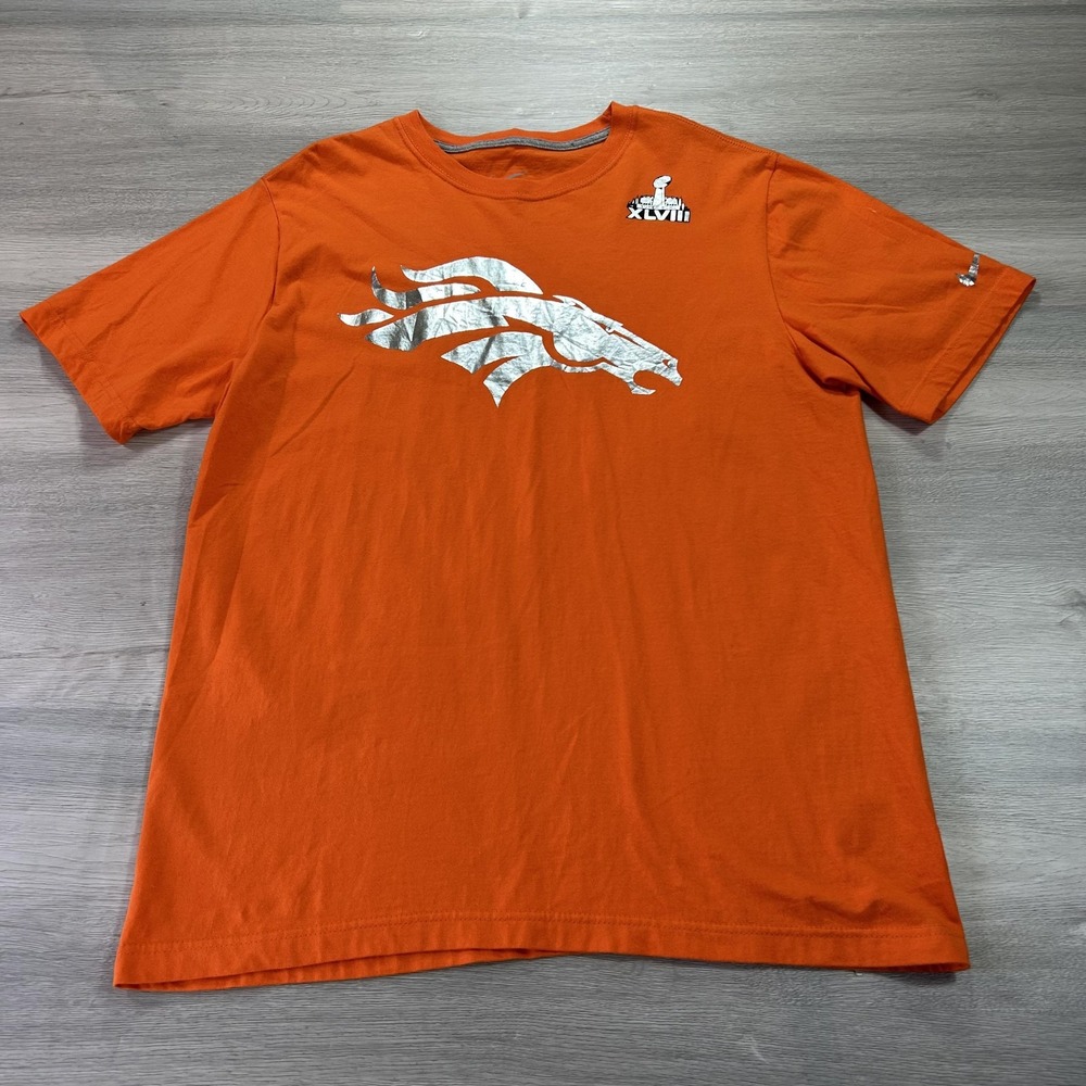 Denver Broncos Shirt Mens Large Orange NFL Football Super Bowl XLVIII Tee Nike